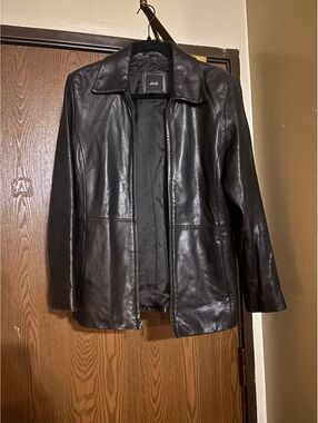 Vintage Black Leather Coat- Size Small